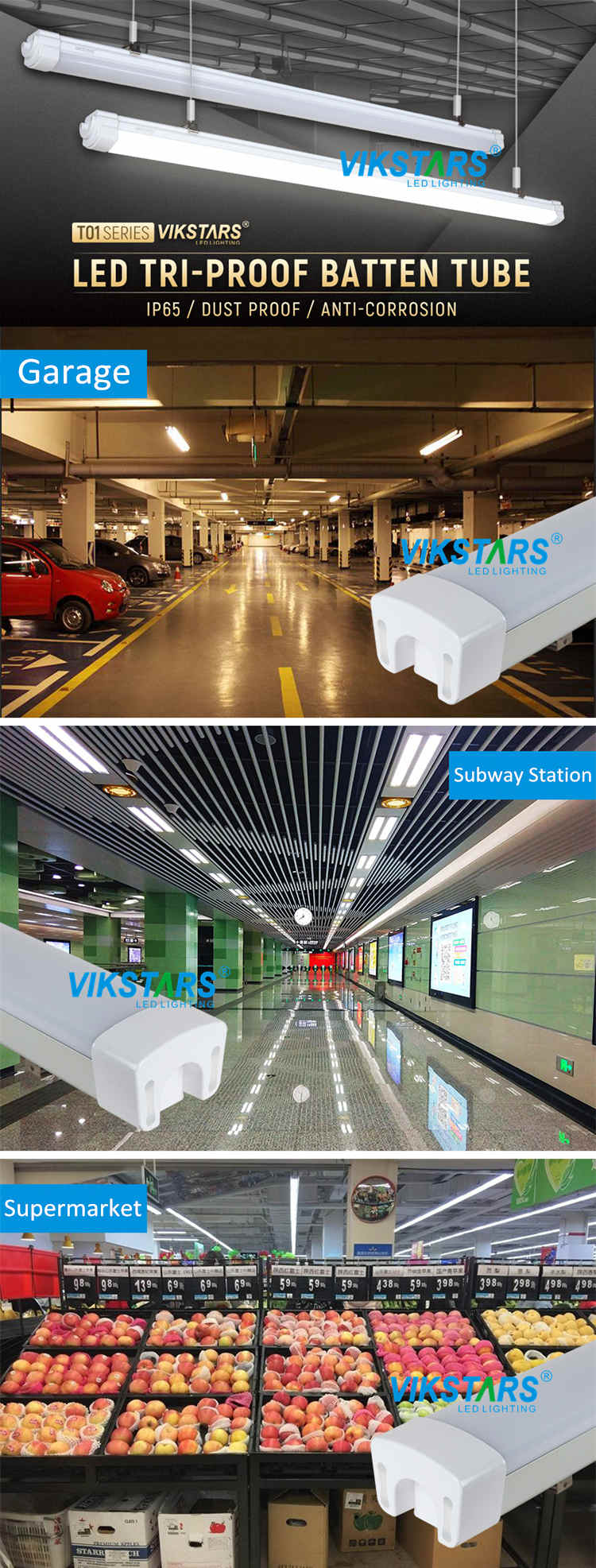 Subway Led Linear IP65 Waterproof LED Linear Suspension Lighting 120lm/ W 6500K Subway ...
