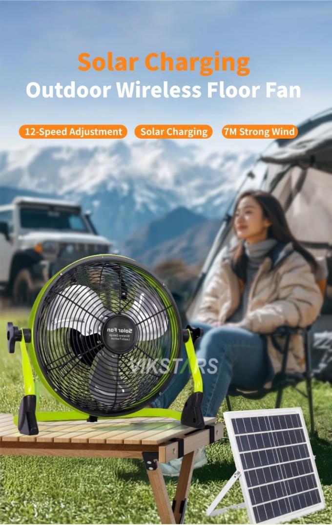 Outdoor Portable Fan Rechargeable Household Emergency 12 Inches 14 Inches Solar Floor Fan Quiet Solar Power Fan 1