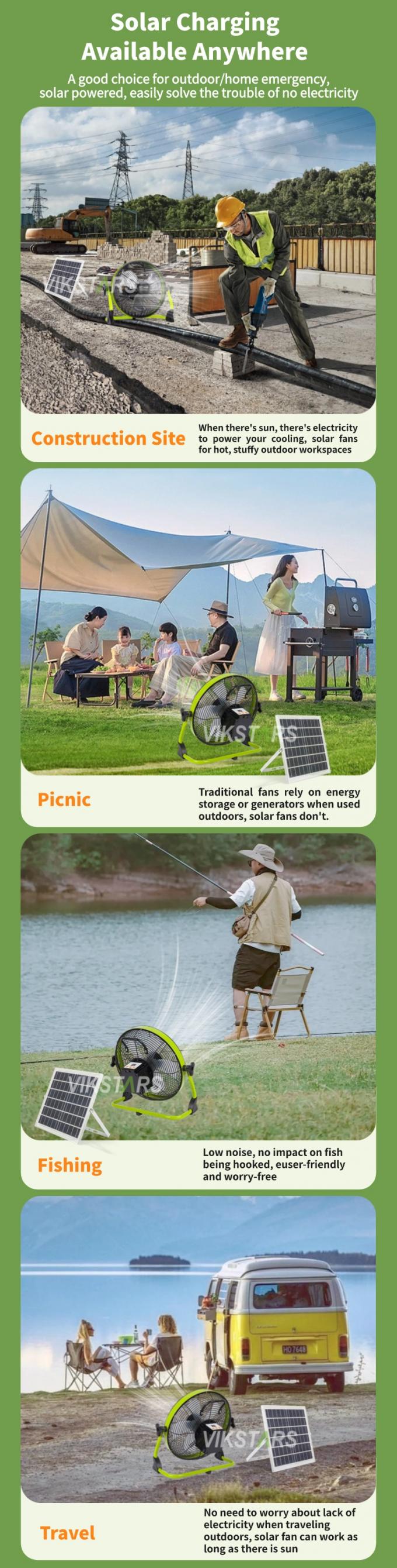 Outdoor Portable Fan Rechargeable Household Emergency 12 Inches 14 Inches Solar Floor Fan Quiet Solar Power Fan 2