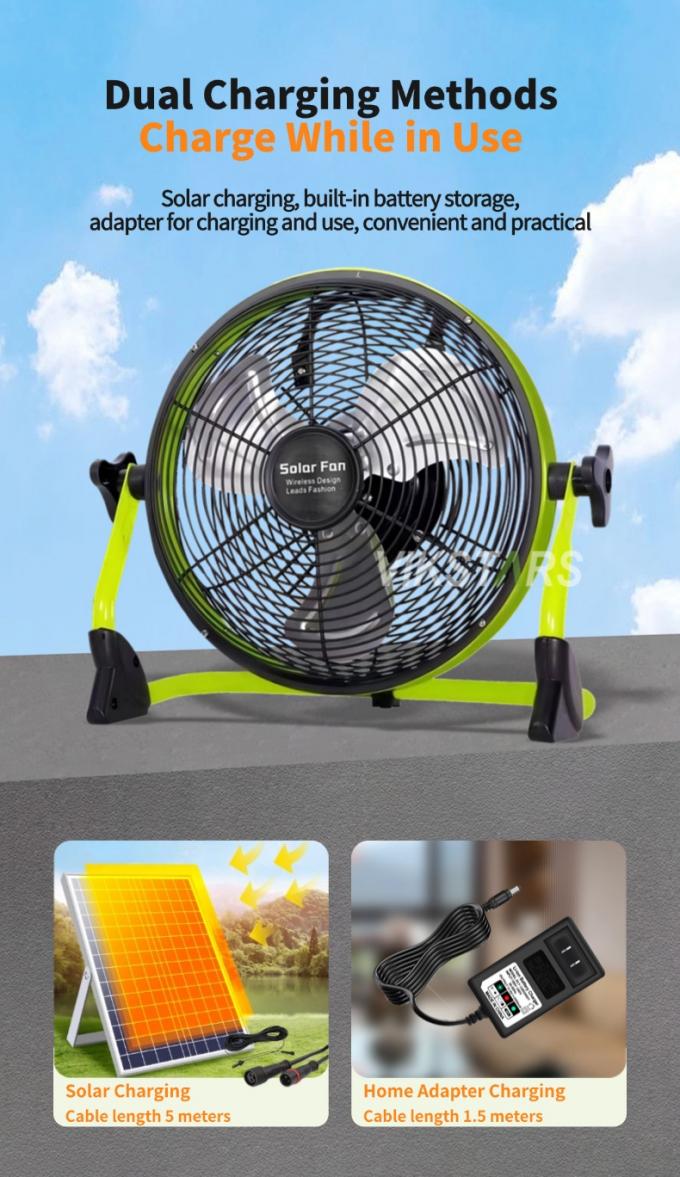 Outdoor Portable Fan Rechargeable Household Emergency 12 Inches 14 Inches Solar Floor Fan Quiet Solar Power Fan 3