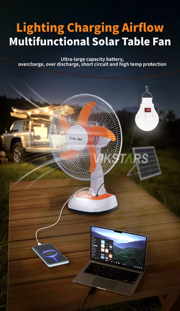For Camping Emergency Solar Powered Table Fan 16 Inches Energy Saving With Bulbs 0