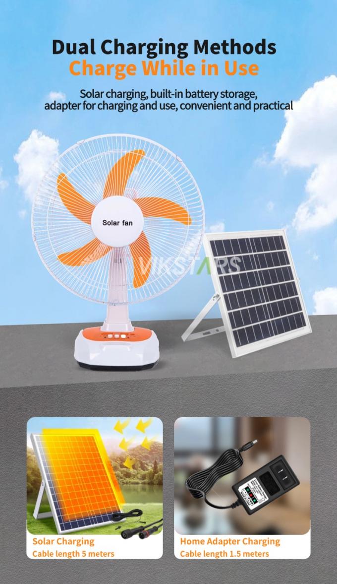 For Camping Emergency Solar Powered Table Fan 16 Inches Energy Saving With Bulbs 2