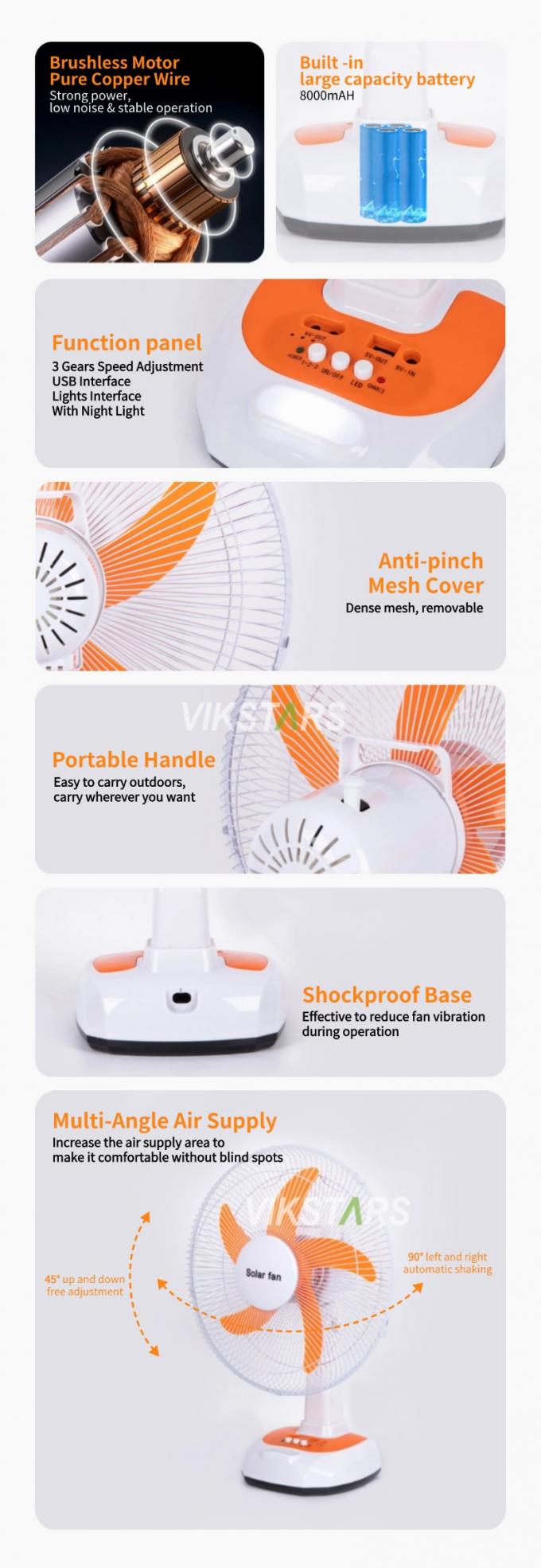 For Camping Emergency Solar Powered Table Fan 16 Inches Energy Saving With Bulbs 4