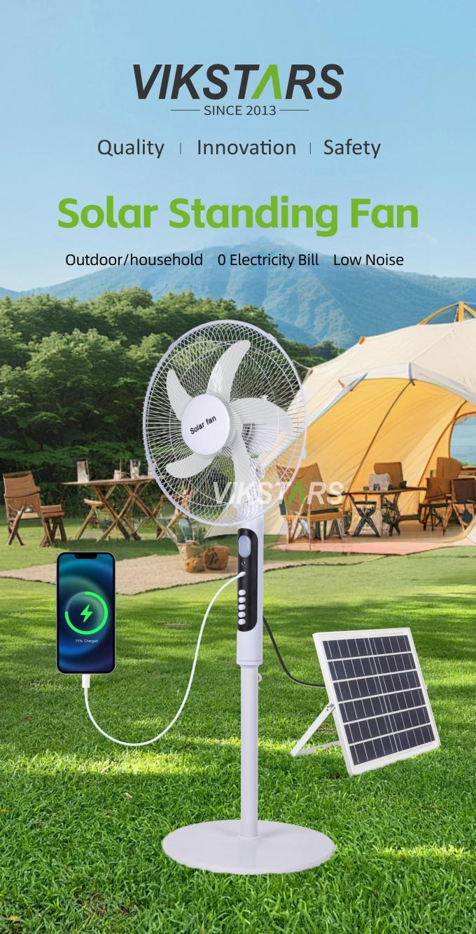 Solar Standing Fan 16 inches with Light Energy-saving For Outdoor Camping Fishing 0
