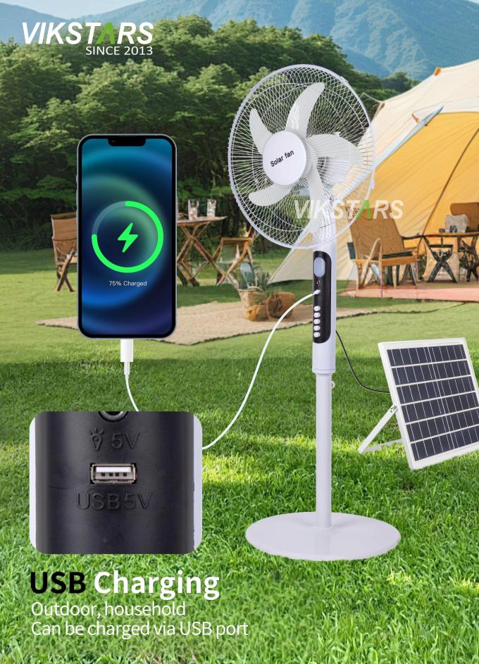 Solar Standing Fan 16 inches with Light Energy-saving For Outdoor Camping Fishing 11