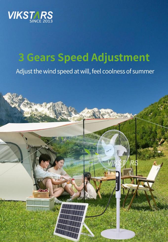 Solar Standing Fan 16 inches with Light Energy-saving For Outdoor Camping Fishing 14
