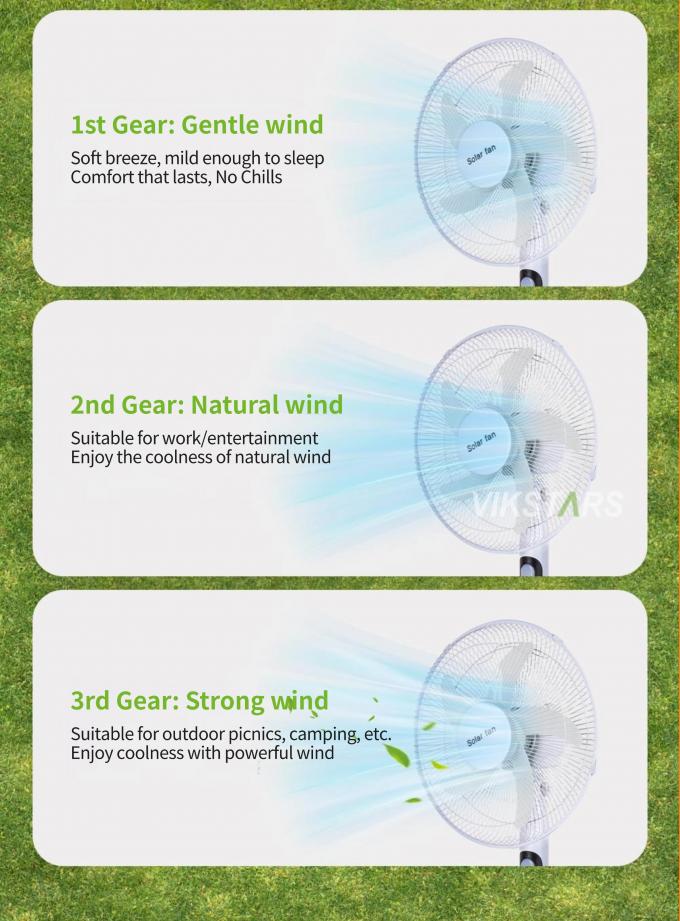 Solar Standing Fan 16 inches with Light Energy-saving For Outdoor Camping Fishing 15