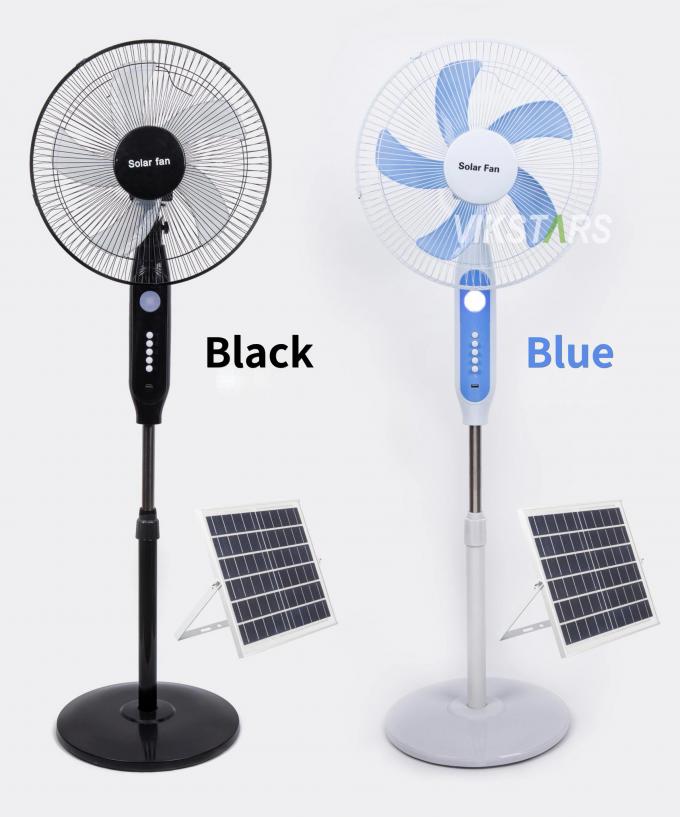 Hot Selling 5-blade 16-Inches Rechargeable Solar Standing Fan with LED Light with Panel and Battery Stand Floor Solar Fan 8