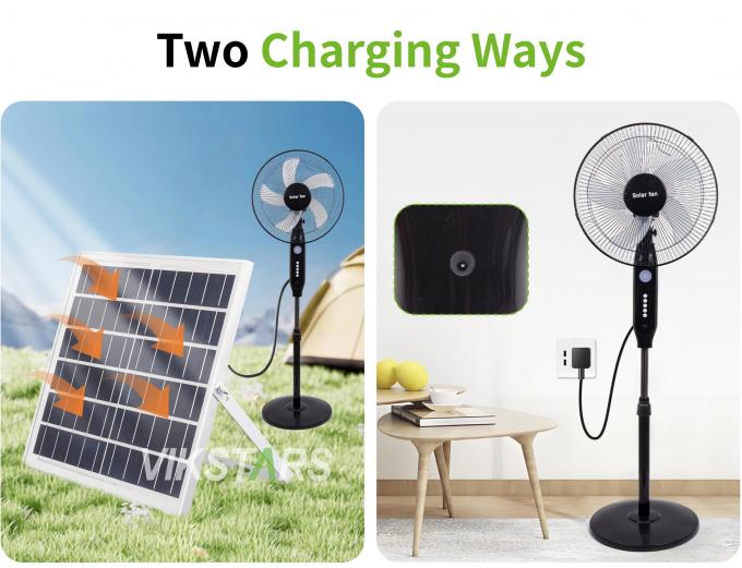 Hot Selling 5-blade 16-Inches Rechargeable Solar Standing Fan with LED Light with Panel and Battery Stand Floor Solar Fan 9