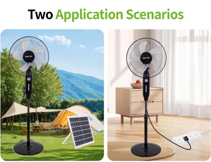 Hot Selling 5-blade 16-Inches Rechargeable Solar Standing Fan with LED Light with Panel and Battery Stand Floor Solar Fan 10