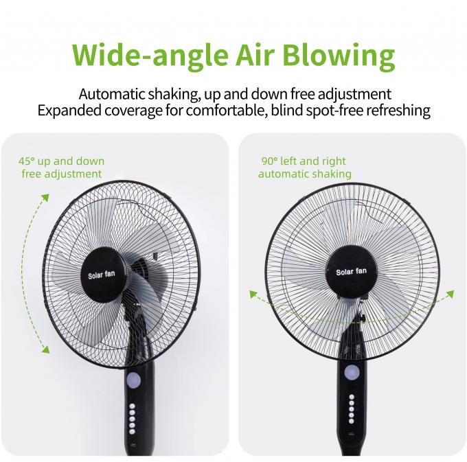 Hot Selling 5-blade 16-Inches Rechargeable Solar Standing Fan with LED Light with Panel and Battery Stand Floor Solar Fan 11