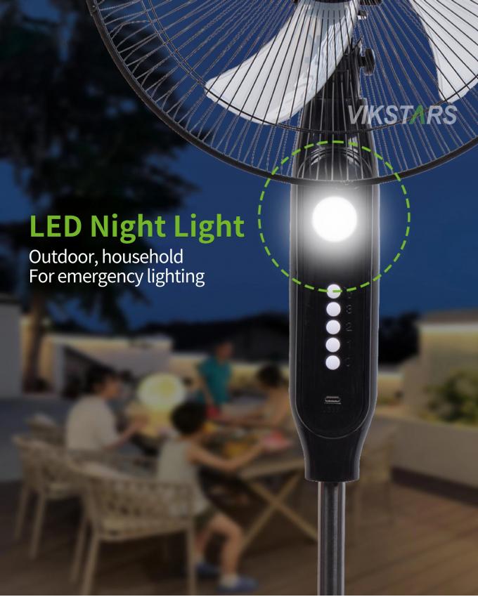 Hot Selling 5-blade 16-Inches Rechargeable Solar Standing Fan with LED Light with Panel and Battery Stand Floor Solar Fan 13