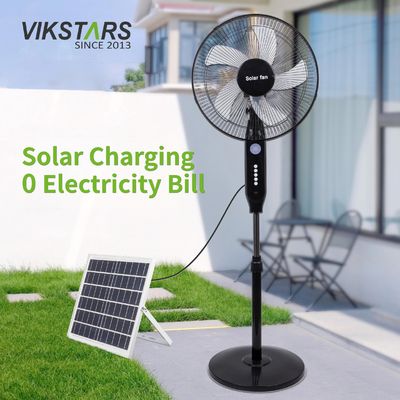 Buy Hot Selling 5-blade 16-Inches Rechargeable Solar Standing Fan with LED Light with Panel and Battery Stand Floor Solar Fan online manufacture